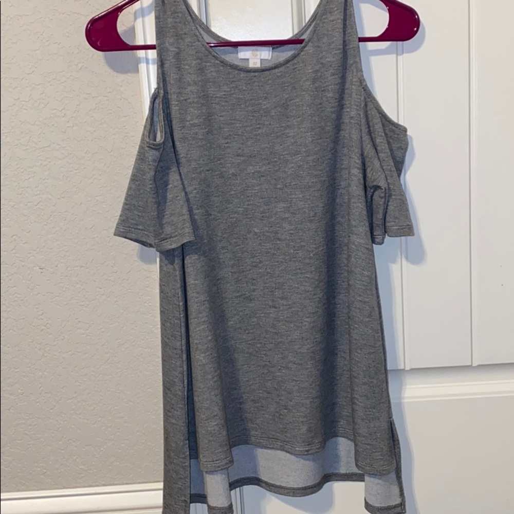 gray high low cold shoulder tank